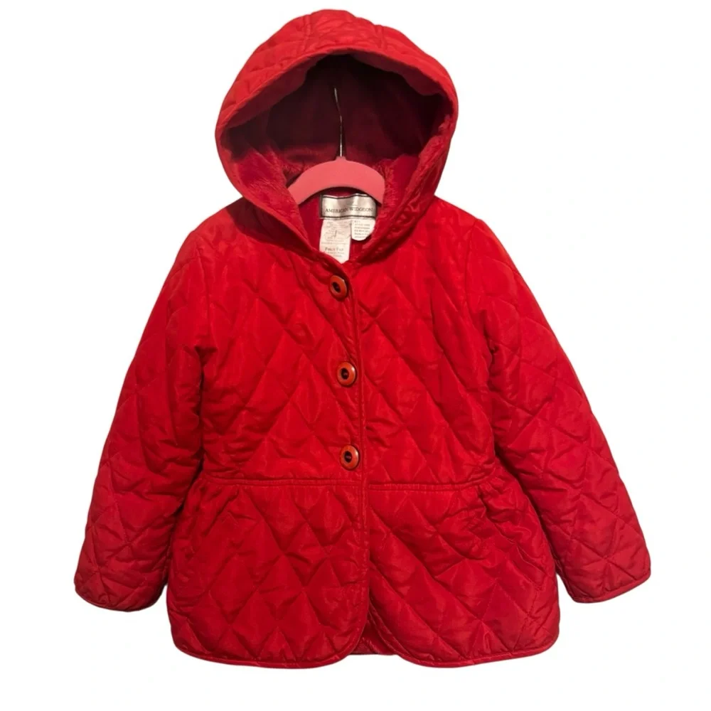 American Widgeon Jacket Quilted Peplum Red Matelasse Faux Fur Lined 6